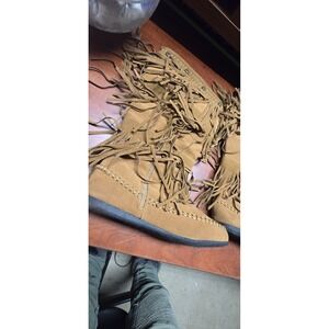 Hotcakes Brown Suede Fringe Moccasin Boots Women's Size 9M